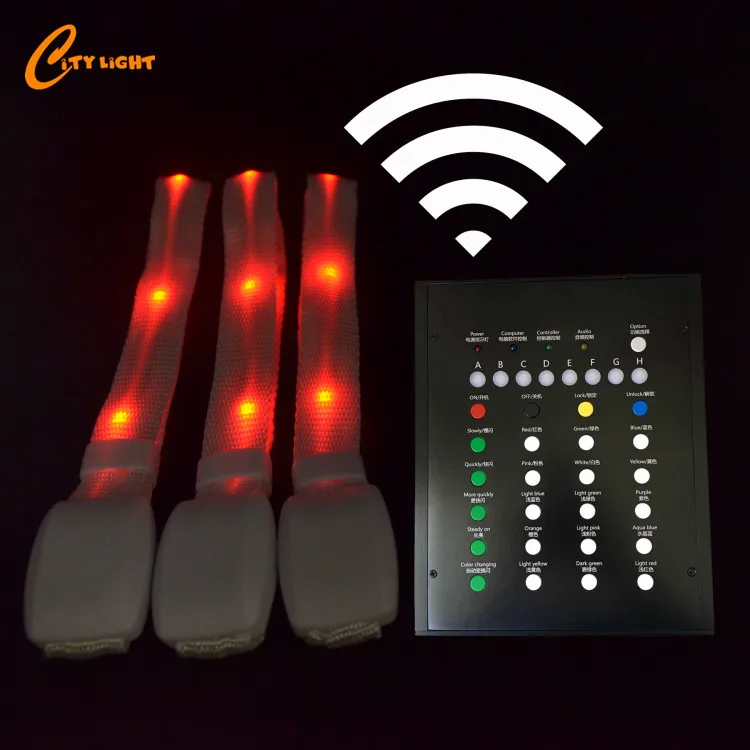 Remote Controlled 15 multicolor RGB DMX Proragrammed Nylon  LED Bracelet for Concert