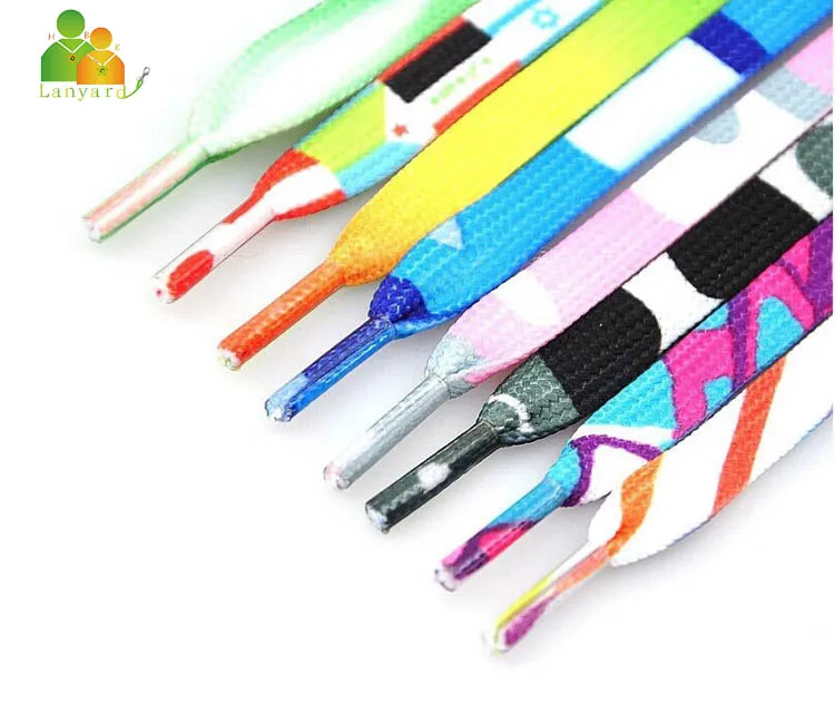 Customized Sublimation Printed Polyester Shoelaces , Colorful Logo Printed Shoe Lace for Shoes Outdoor Sports Shoes Custom Logo