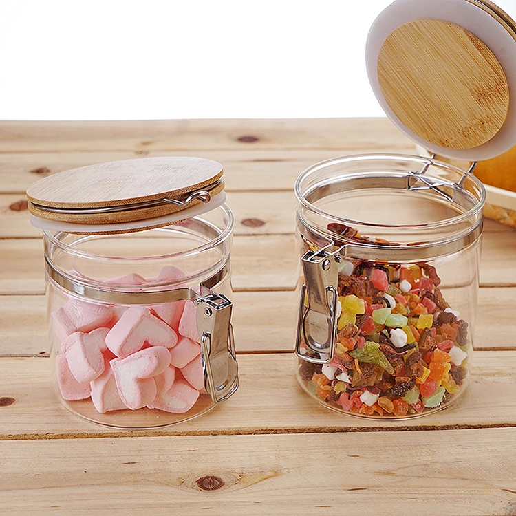 Cangzhou cylindrical sealed borosilicate glass spice  jar with bamboo clamp lid