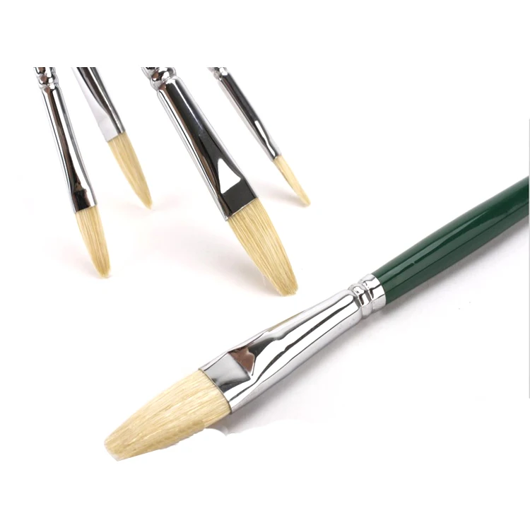 New Product 6pcs Wood Handle Filbert Bristle Art Paint Brushes Hog Hair Oil Painting Brushes Paint Pen