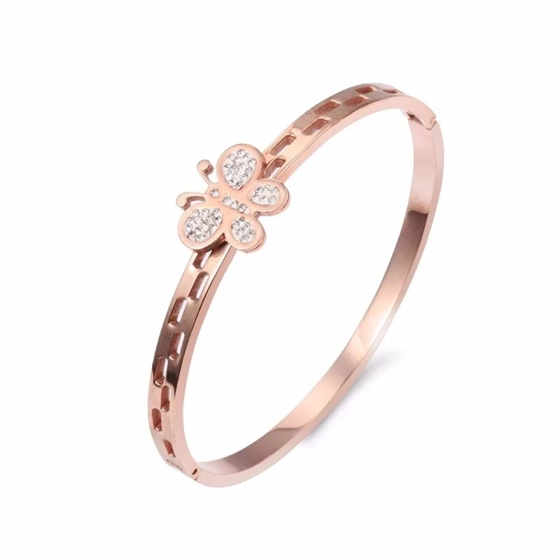 wholesale  Four Leaf Clover Ring Jewelry 18K Solid Rose Gold Au750 Diamond Cubic Zirconia Female bracelet