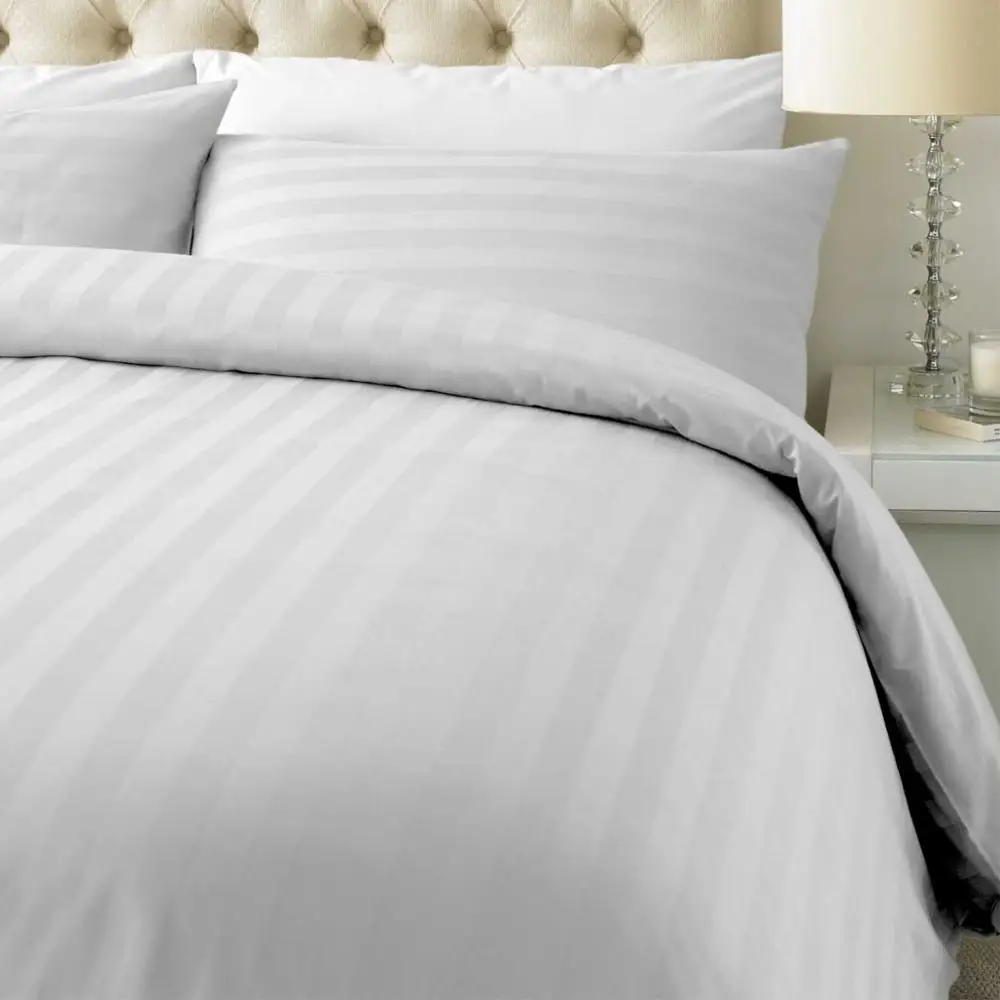 Queen size 3cm stripe 300TC hotel bed linen 100% cotton hotel Duvet cover  and Pillow case Set
