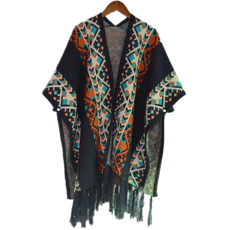Оптовая продажа, вязаное зимнее пончо для женщин