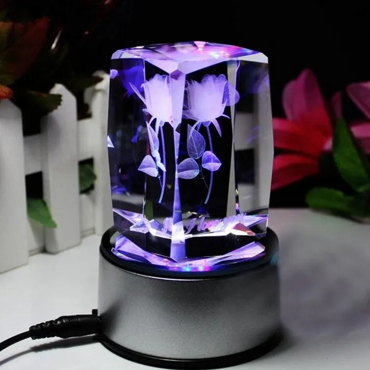 3d лазерная Роза цветок Гравировка К9 кристалл куб и блок подарок на день Святого Валентина