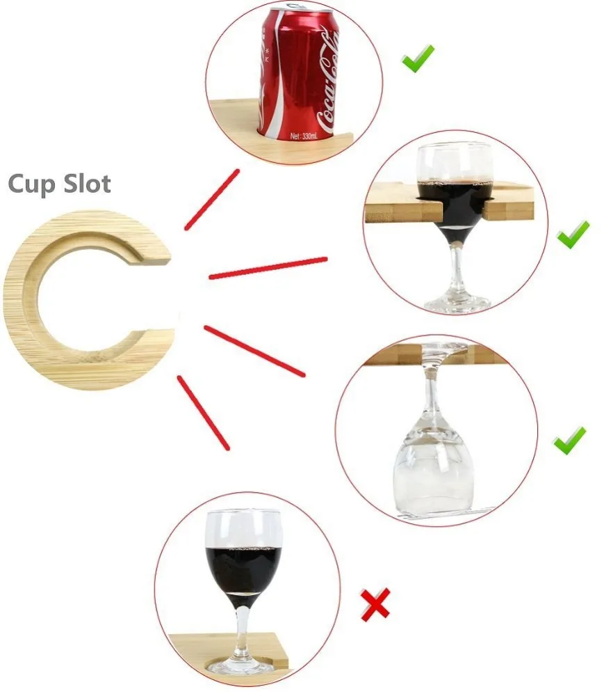 Bamboo Portable and Folding Wine and Snack Table for Picnic Outdoor on the Beach Park or Indoor Bed