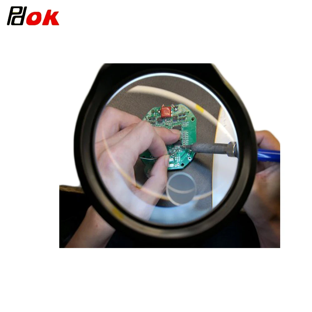 PDOK 8X Large Optical Glass Magnifier with LED Lamp for Phone PCB Repair Inspect