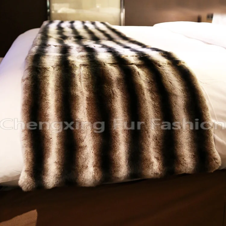 CX-D-128B Handmade Luxury Home Decoration Chinchilla Fur Throw Rug Real Rex Rabbit Fur Blanket