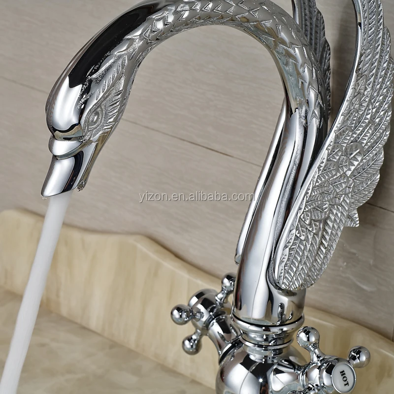 
Luxury Chrome Animal Swan Shape High Grade Basin Sink Faucet Dual Handle One Hole Deck Mounted Bathroom Mixer Taps 