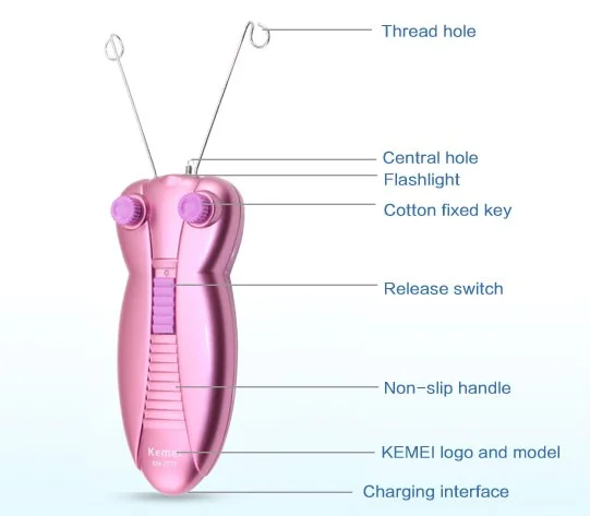 Kemei  KM 2777 Lady Electric Epilator Butterfly Design Face Cotton Thread Defeather Epilator Women Facial Hair Remover Machine