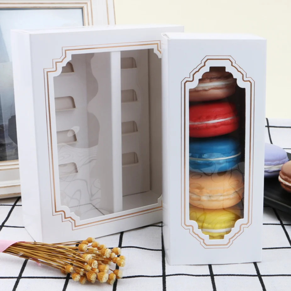 
White 5 and 10 Pieces Macaroon Cake Cookie Drawer Box With Clear Window 