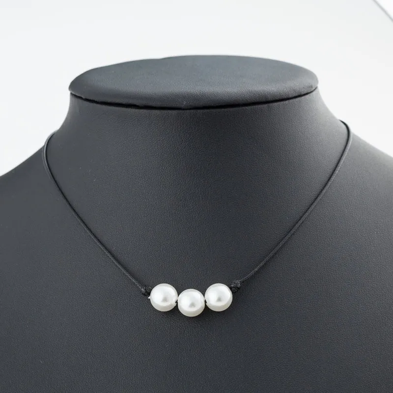 Simple design DIY handmade jewelry wax cord necklace pearl necklace for women