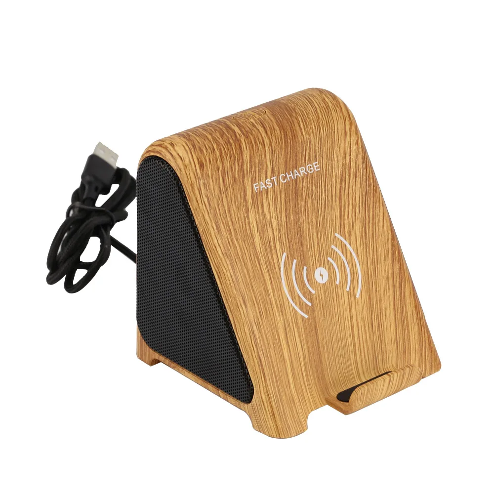 
10W Wood fast charger desktop stand phone holder QI wireless charger with mini BT speaker Stand wireless charger speaker 
