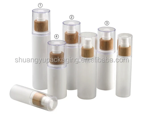 
plastic bottle cosmetic pet bottle cosmetic container with bamboo spray lotion pump 
