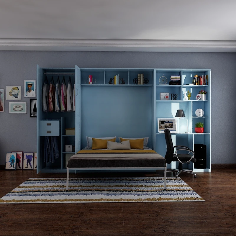 Modern Design Folding Queen Size Wall Beds With Desk And Wardrobe