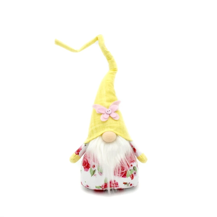 47cm Spring Home Decoration Nordic Elf Dwarf Doll Festival Easter Ornaments Floral Fabric Craft Gnome With Yellow Hat