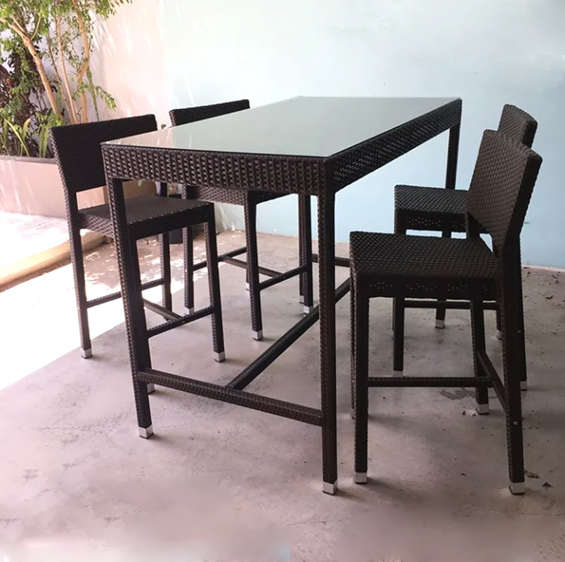 Outdoor Furniture Rattan Wicker Rattan Bar Chair Table Set Barstool