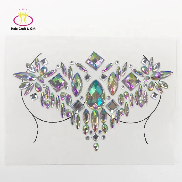 Glitter Rhinestone Crystal Stick On Face Body Art Nipple Jewels Chest Gems Tattoo Sticker