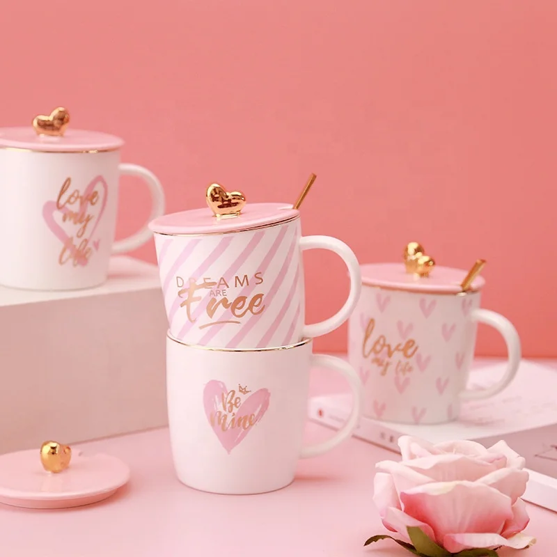 Valentine gifts heart shape handle coffee mug with lid