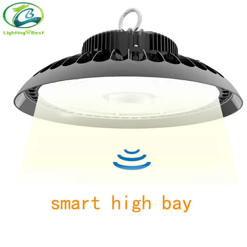 
LED High Bay Light 200W IP65 UFO Light Black Circular Lamp Warehouse Bracket Mining light with microwave motion sensor 