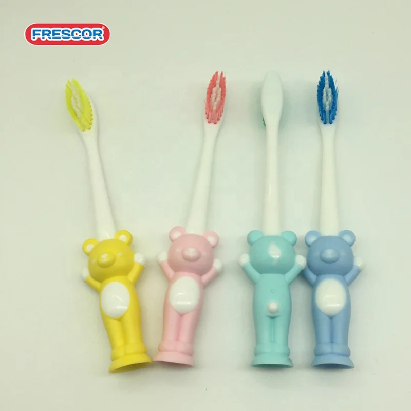 Customized Bear Cartoon handle kids toothbrush With suction cups