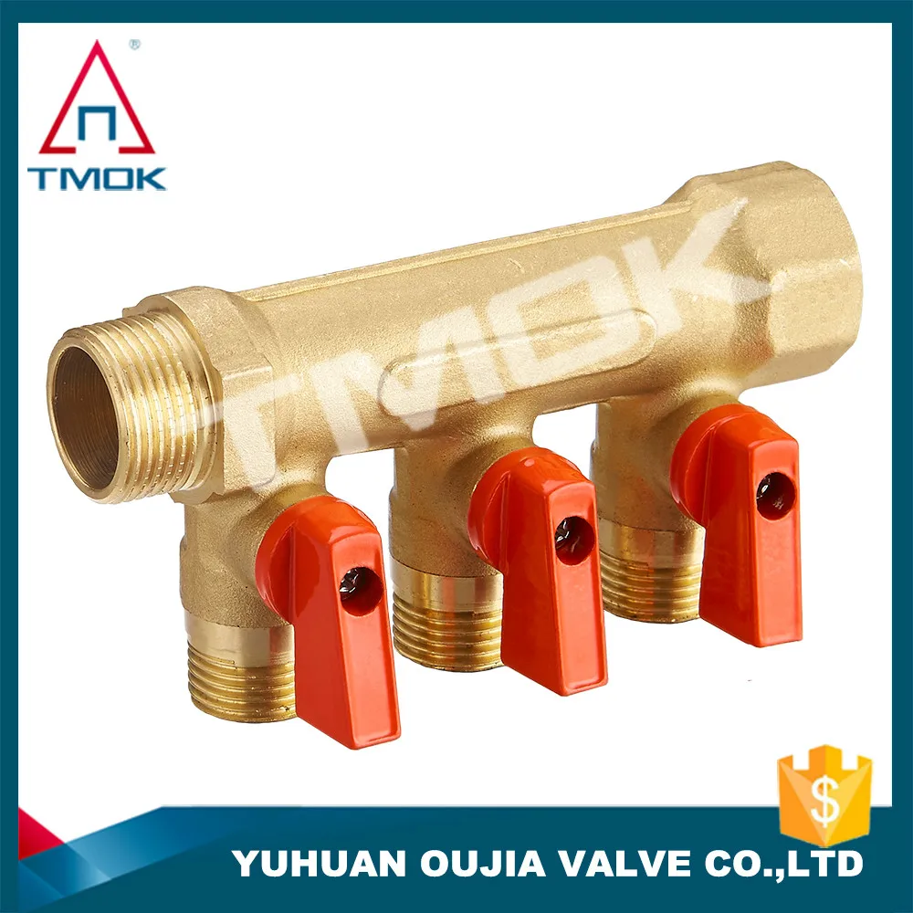 3 ways brass forge manifold for floor heating brass hydraulic manifold blocks from Oujia valve company in Zhejiang