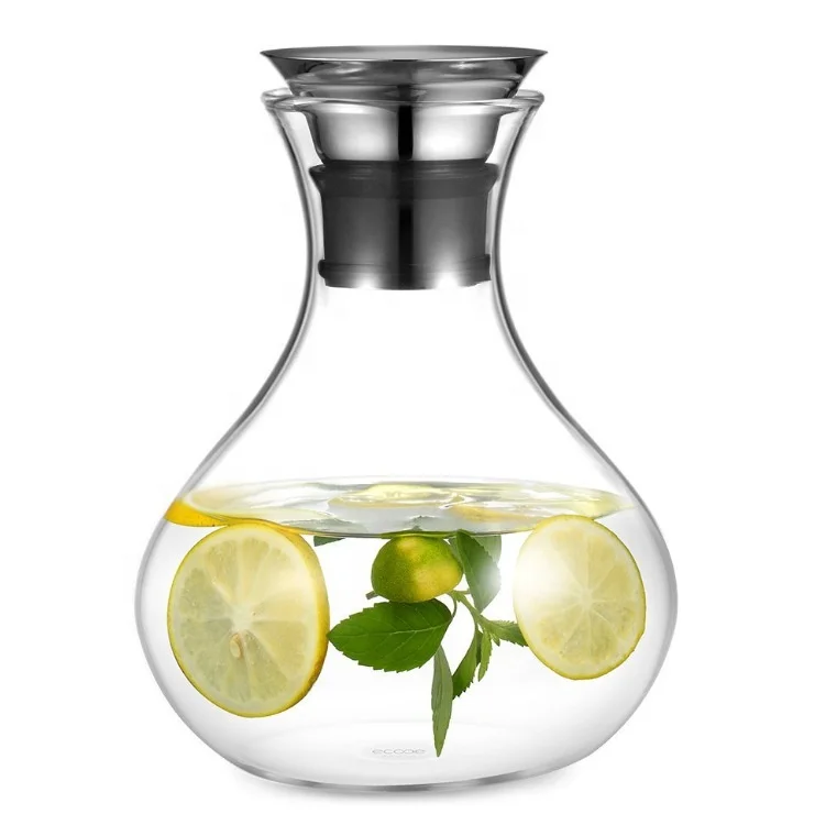 Wholesale 1000ML Carafe With Stainless Steel Lid Clear Borosilicate Glass Water Pitcher Juice  Jug