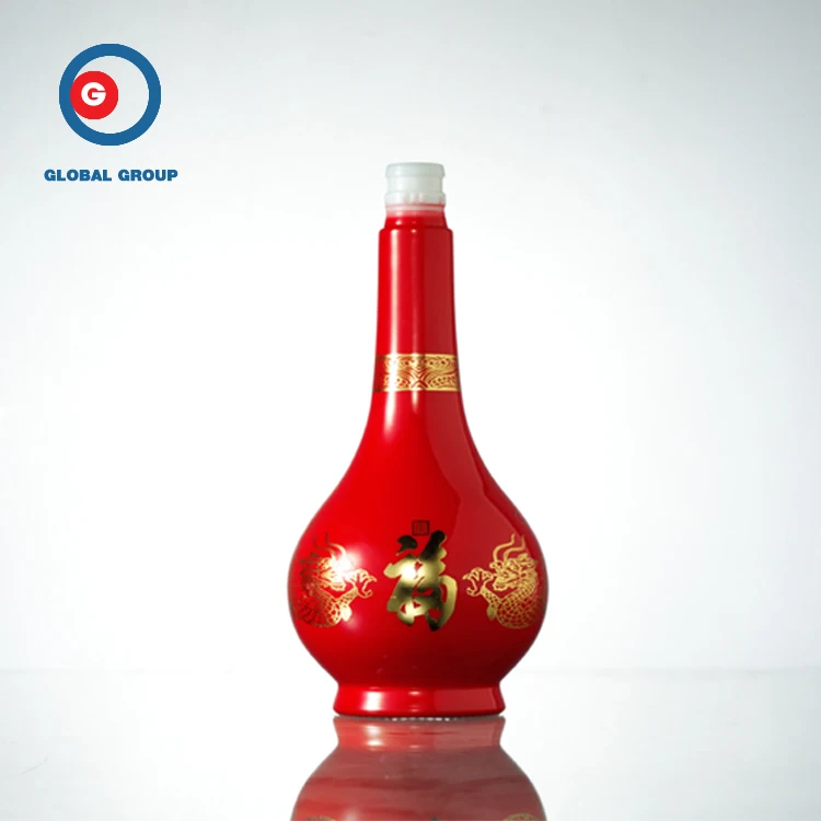 Оптовая продажа длинная шея Круглая Форма Дракон печати красная стеклянная бутылка