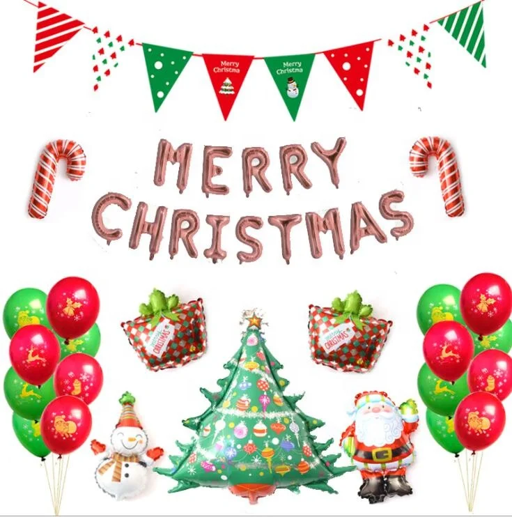 
wholesale christmas decorations products supplies Christmas Banner pennant Santa Claus Balloon set 