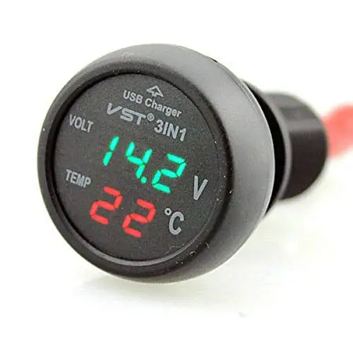 Three in One Multifunction LED Dual Digital Voltmeter Tester, Car Voltmeter thermometer car temperature gauge universal