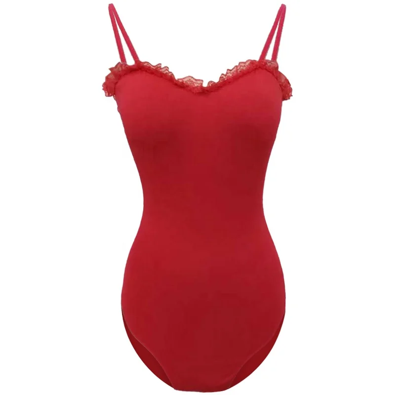 
Bra inside lace trim bodysuit ballet dancing leotards tops for women 