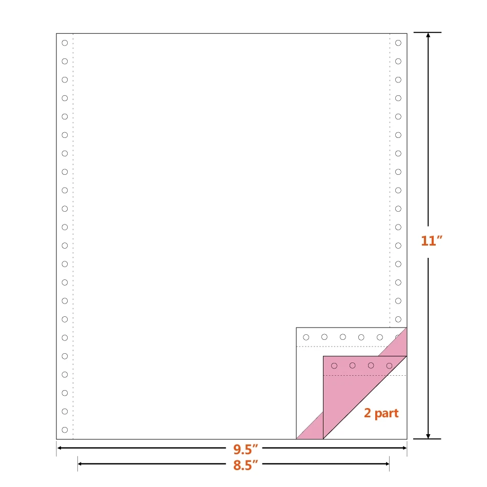  Пустая печатная 2 слой безуглеродистой компьютера непрерывная бумага 9.5x11