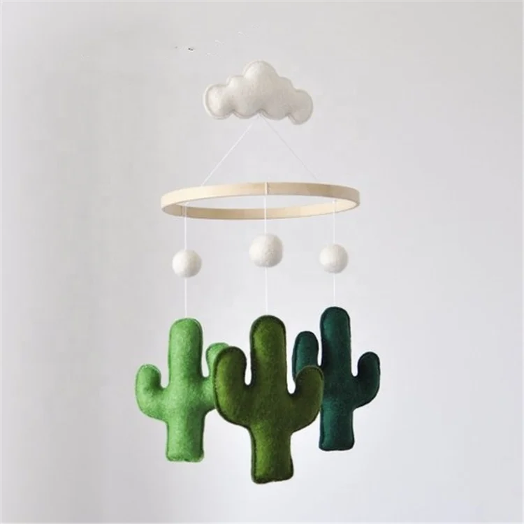 Custom design hot sale handmade green Crib Baby clouds mobile  nursery decoration cactus crib mobiles