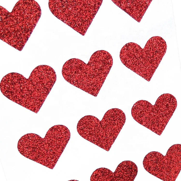 Cheap glitter heart shaped adhesive sticker for decoration