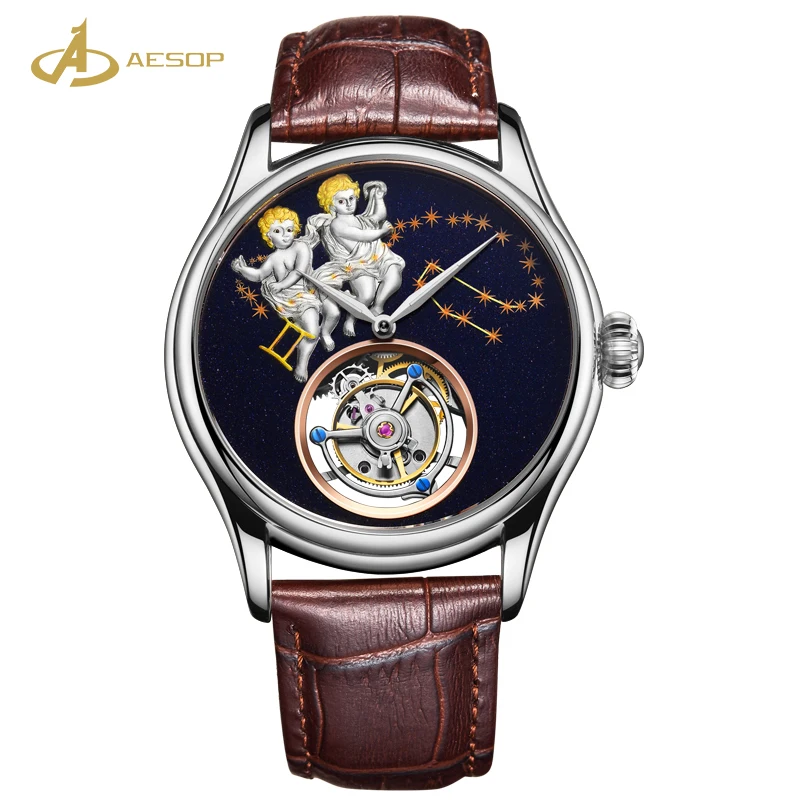 Aesop smart wrist watch fashion gemini stainless steel casual watch men skeleton tourbillon mechanical watch luxury