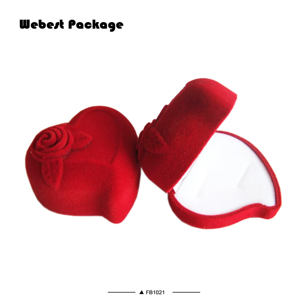 
Webest factory jewelry necklace set velvet red flocking double ring box heart 
