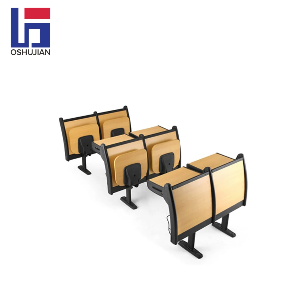Metal and wooden student desk and chair college classroom furniture