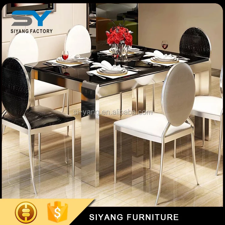 European classic luxury dining room sets stainless steel dining table designs CT009