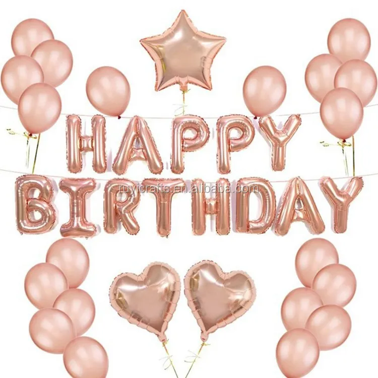 24pcs Birthday Celebration Rose Gold Balloons