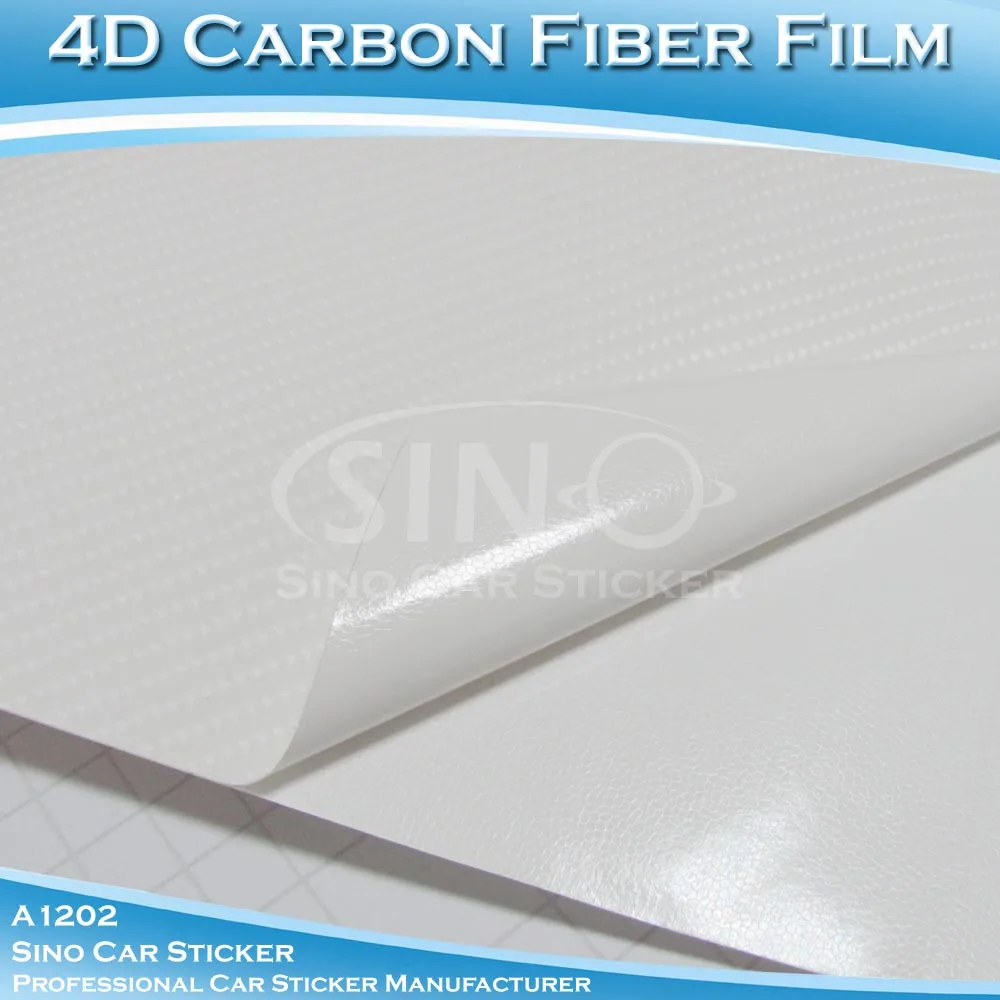 китайско автомобиля наклейку 1.52x30m 5ftx98ft супер качества водонепроницаемый 4d белый цвет углеродного волокна материала