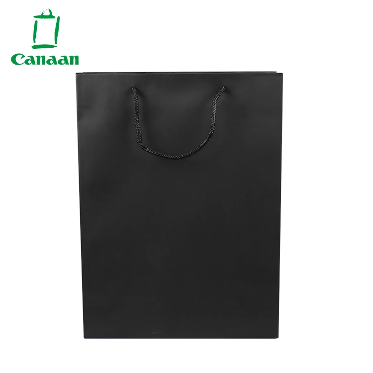 
High-End Luxury Unprinted Cardboard Shopping Black Paper Carrier Bag with Rope Handle 