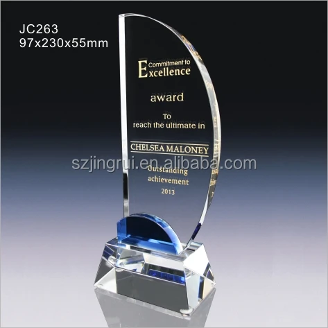 Customized Personal Logo Unique 3D Laser Etched Blue K9 Clear Crystal Trophy Plaque With Blue Case For Award
