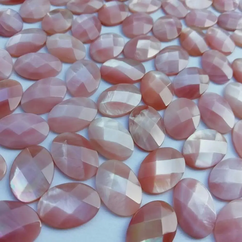 Natural Pink Mother of Pearl Faceted Oval Cabochon, Gemstone Cabochon beads Pearl