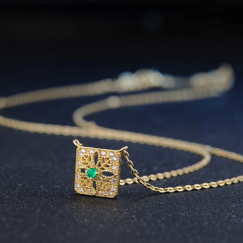 RST Wholesale 100%Natural Gemstone 925 Sterling Silver 2mm Green Emerald Necklace S925 For Women NI018