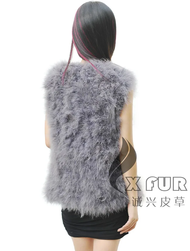 CX-G-B-176B Real Turkey Feather Hair Fur Vest/Gilet Winter Fur Waistcoat For Ladies