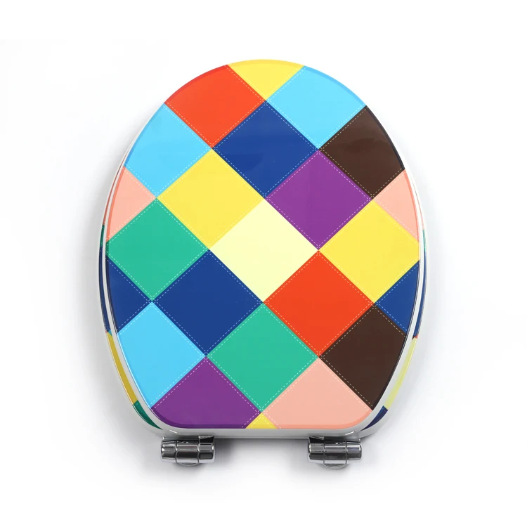Molded Wood UV surface colored grid eco friendly western toilet seat cover with soft close hinges