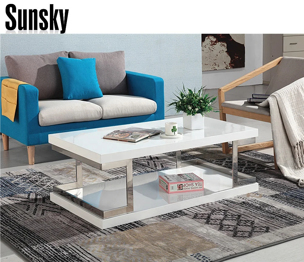 Современная мебель, деревянный глянцевый белый журнальный столик с металлической рамой SK122