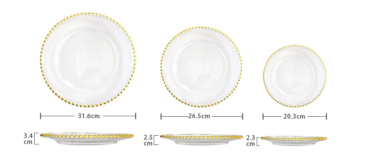 
Crystal beaded reef gold glass charger plates wed party underplates 