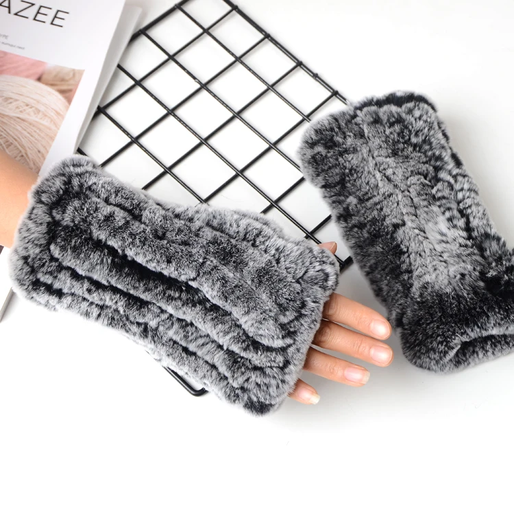 
New 2021Rex rabbit fur gloves half finger half cut students write in class Fur glove Office Writing Plush gloves keep warm 