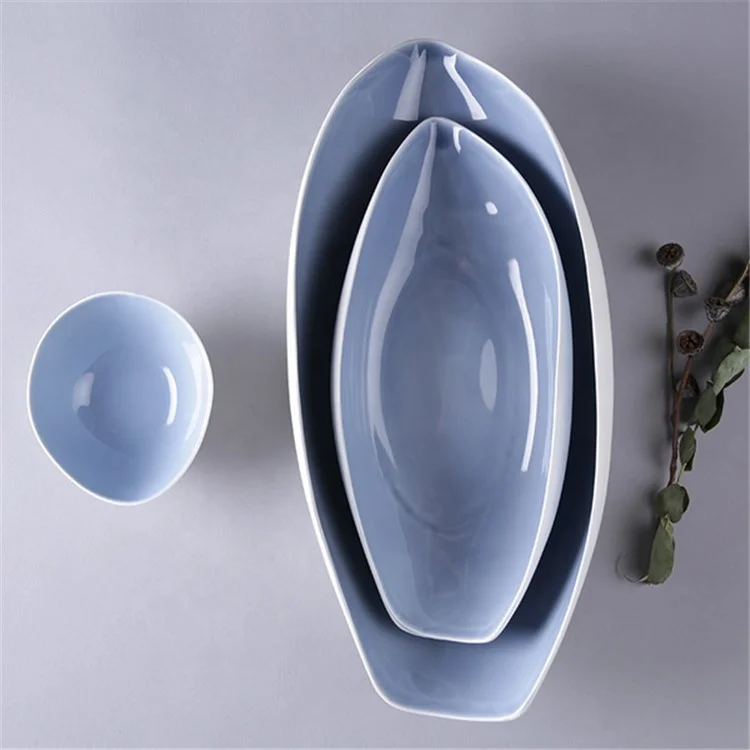 Popular design stoneware boat shaped salad bowls / restaurant dinnerware ceramic bowl for weddings