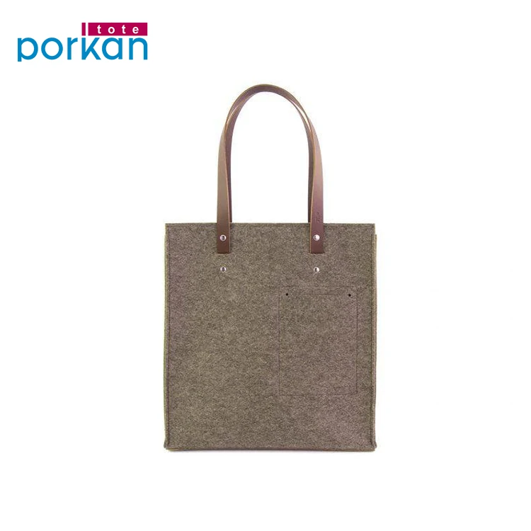 Wholesale Custom Logo Puff Printed Felt Shopping Tote Bags with Leather Handle Customized Size 1c by Puff Print